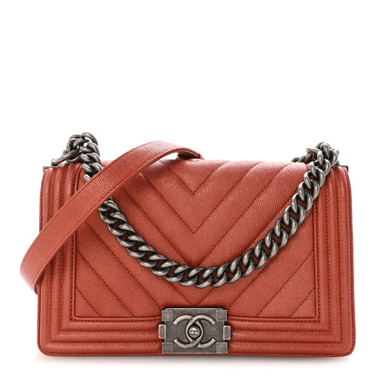 Chanel Metallic Caviar Chevron Quilted Medium Boy Flap Orange 1 of 11