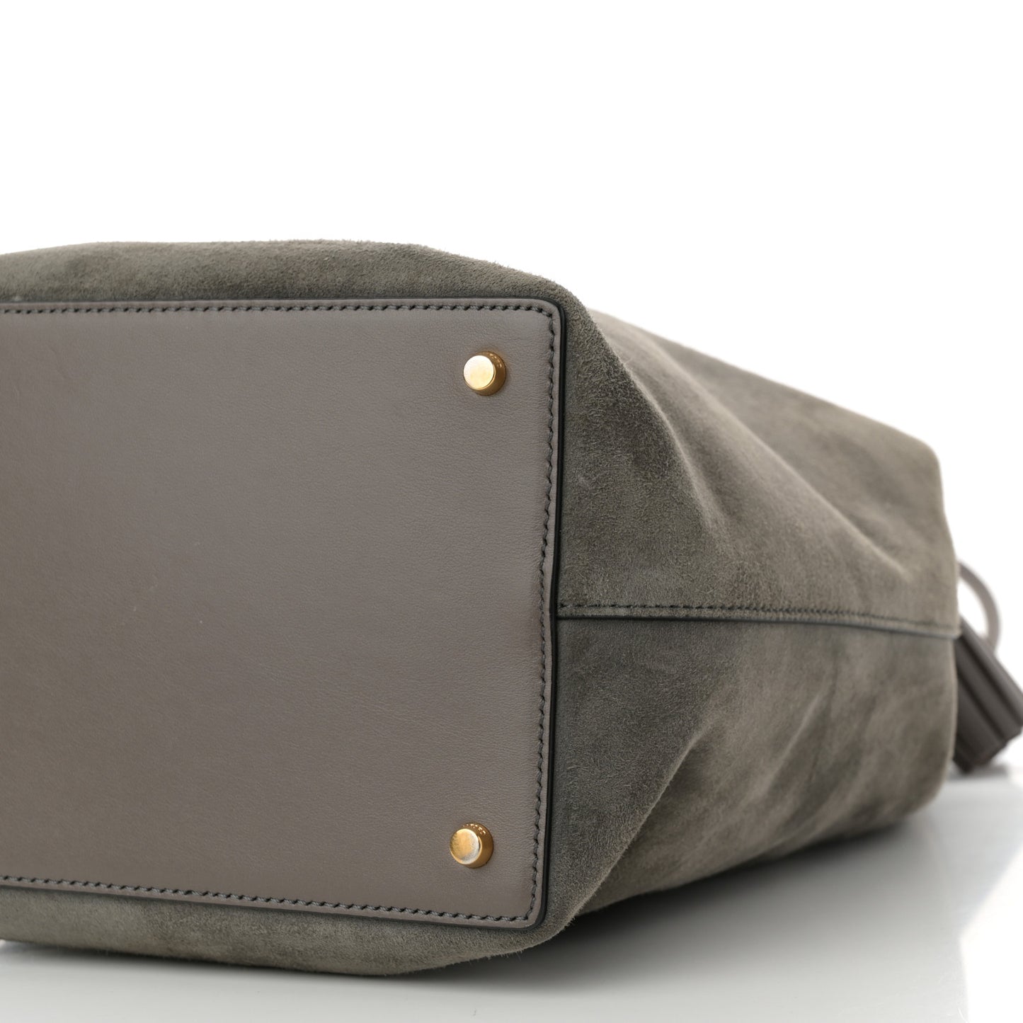 Suede Medium Double Tassel Bucket Bag Graphite