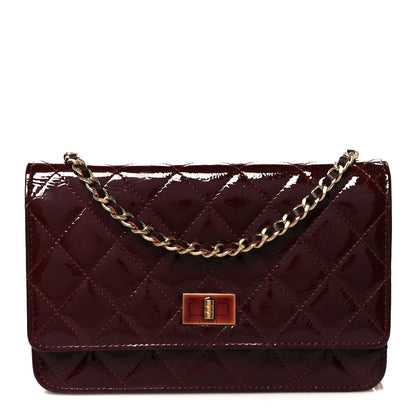 Chanel Patent Calfskin Quilted Reissue Wallet On Chain WOC Dark Red 1 of 12