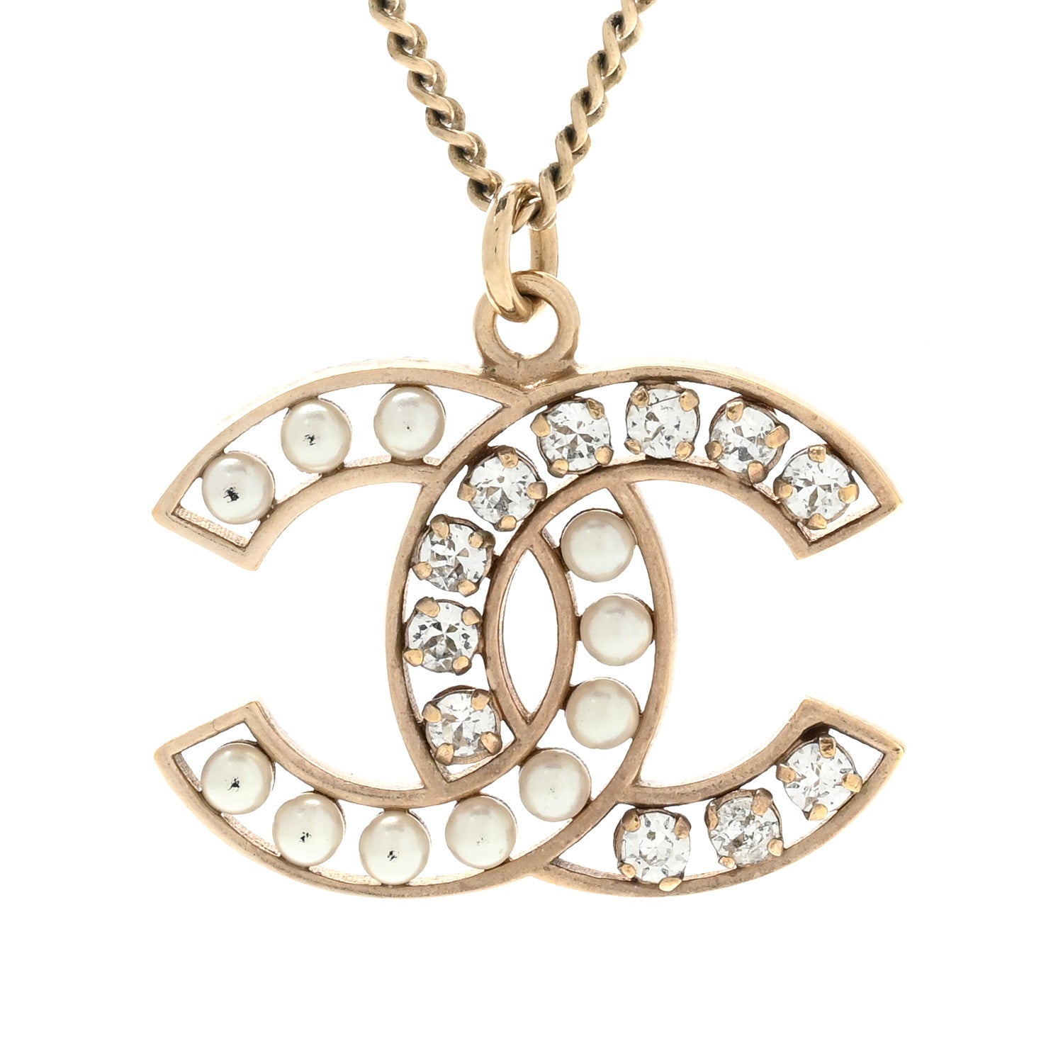 Chanel Crystal Pearl CC Pendant Necklace Gold 4 of 7