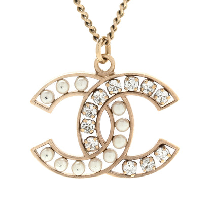 Chanel Crystal Pearl CC Pendant Necklace Gold 4 of 7