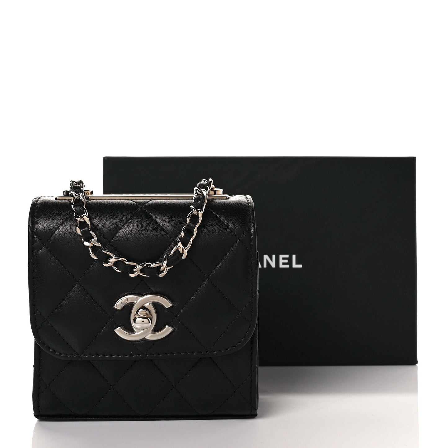 Lambskin Quilted Mini Trendy CC Chain Wallet Black