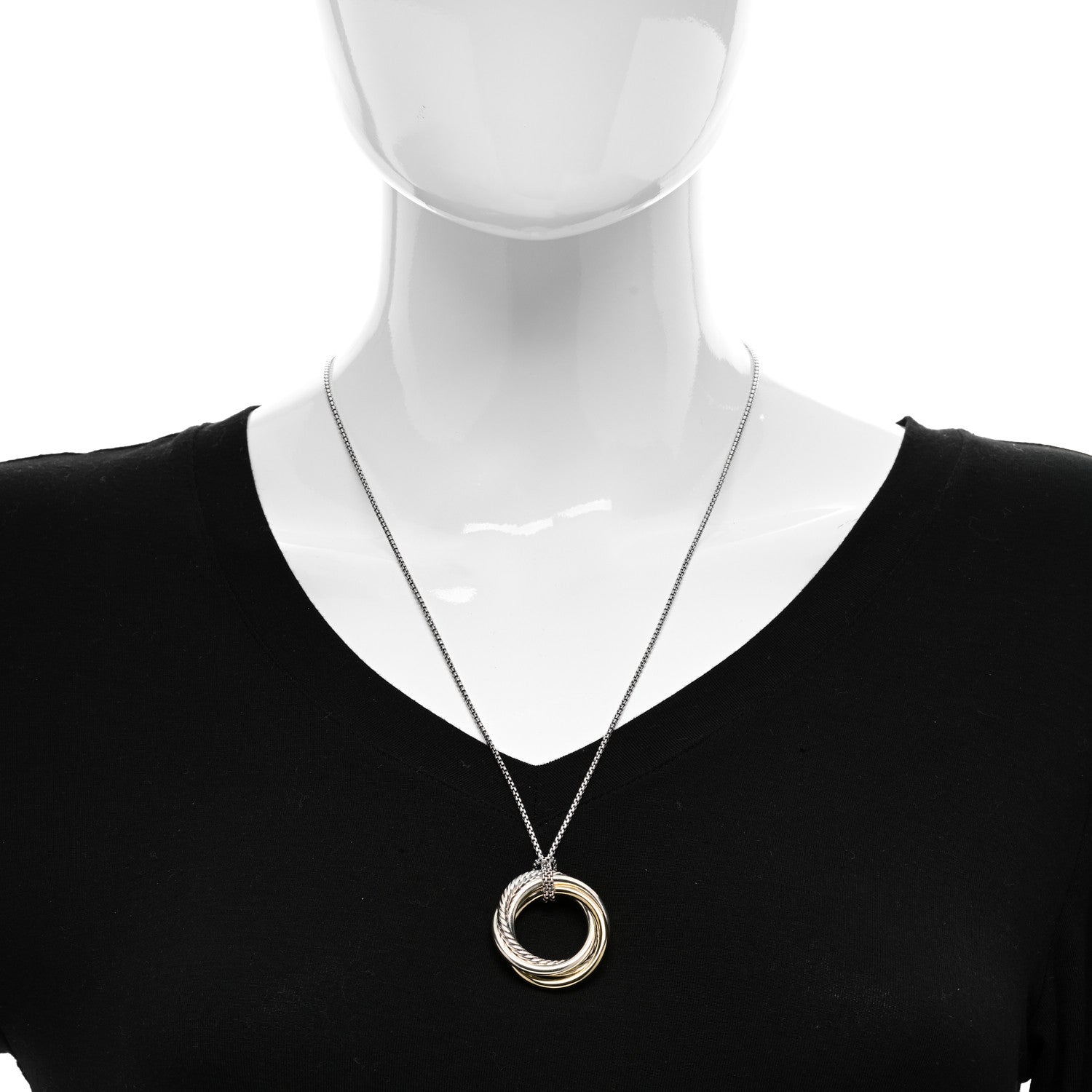 David Yurman Sterling Silver 14K Yellow Gold 28mm Crossover Pendant Necklace 2 of 4
