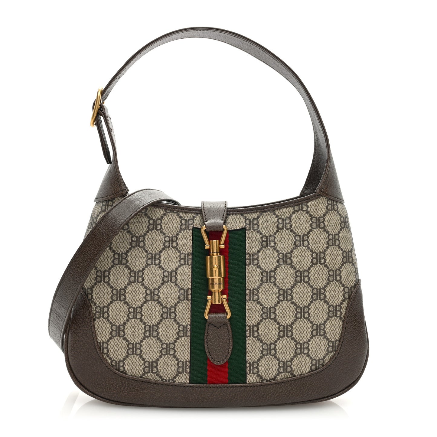 X BALENCIAGA BB Supreme Monogram Calfskin Web Small Jackie 1961 Hobo Beige Ebony