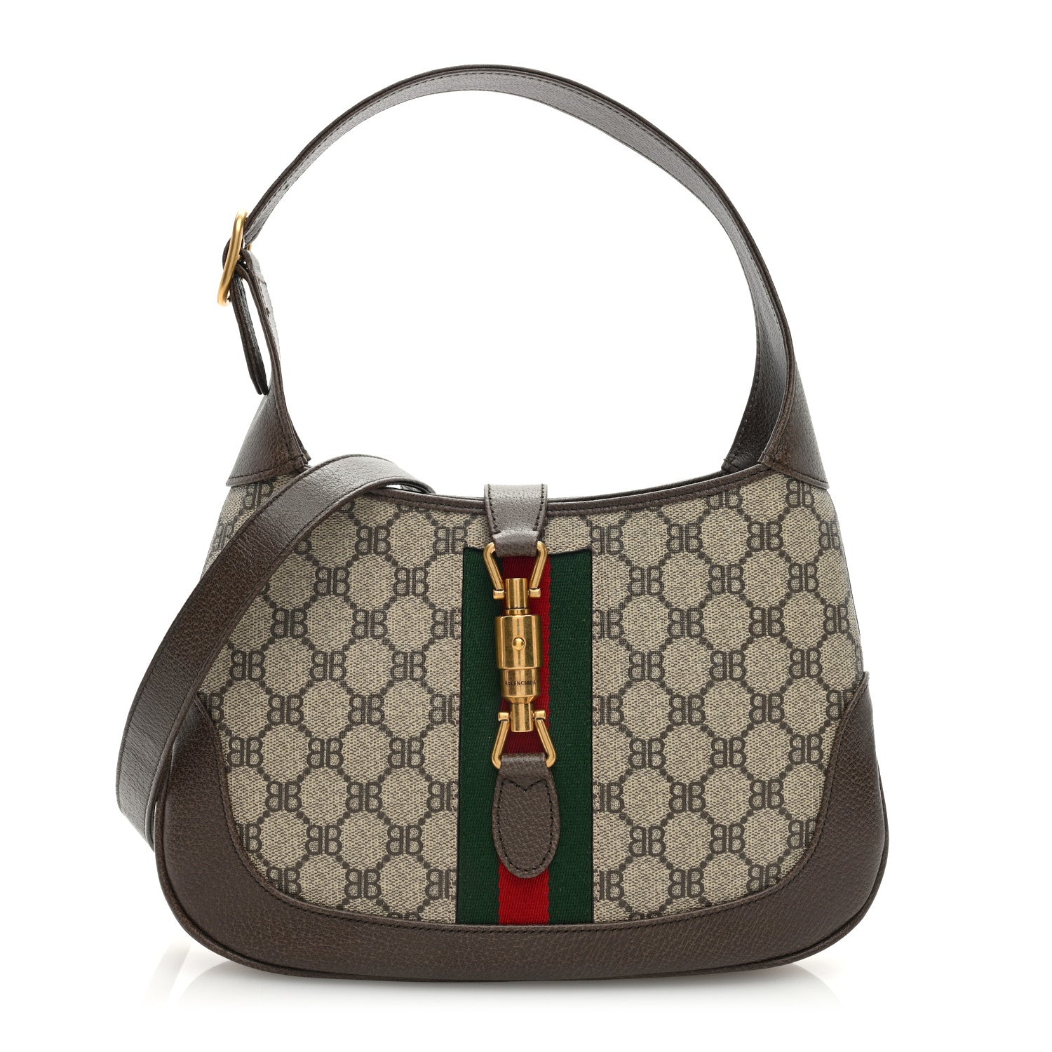 Gucci X BALENCIAGA BB Supreme Monogram Calfskin Web Small Jackie 1961 Hobo Beige Ebony 1 of 9