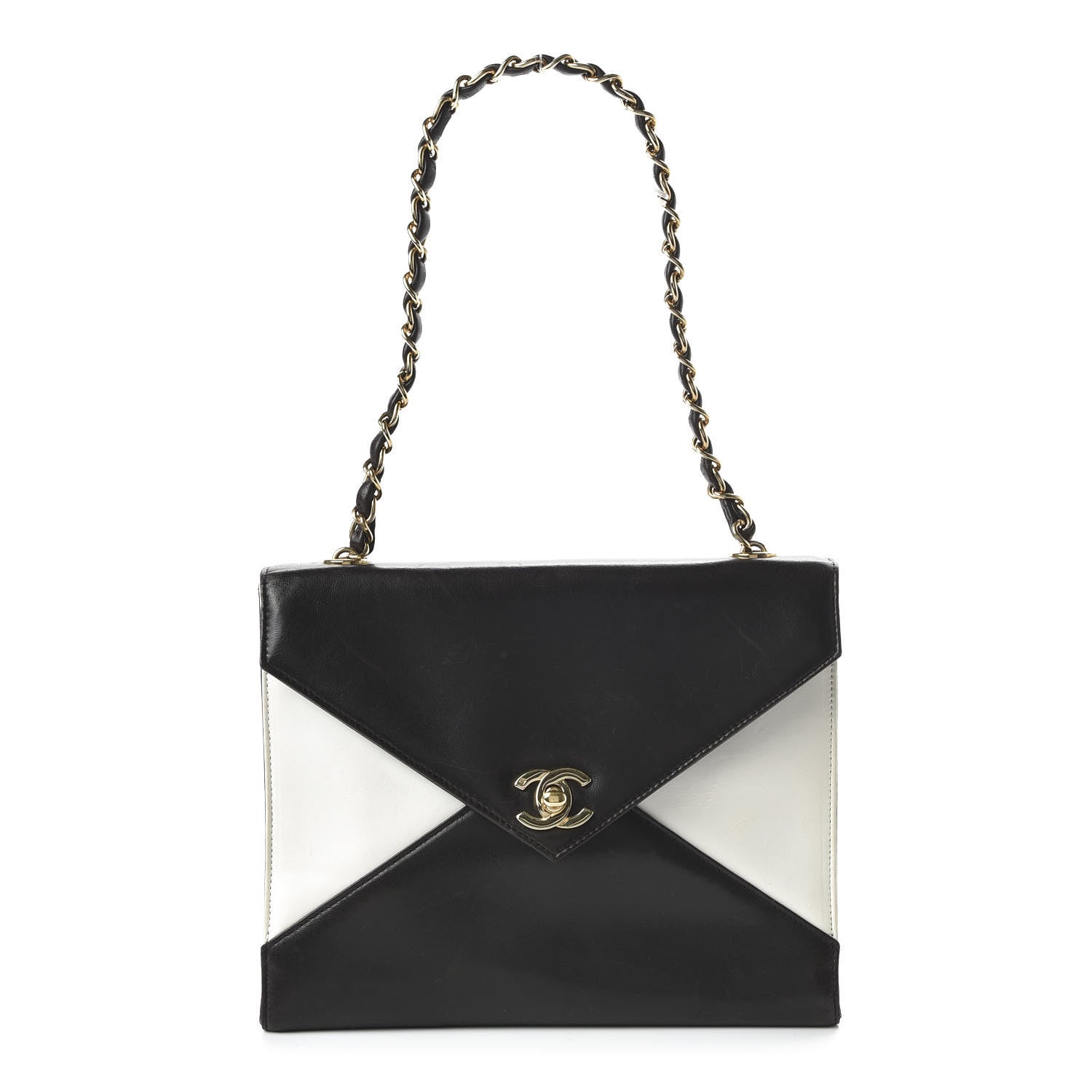Chanel Lambskin Medium Envelope Single Flap Bag Black White 1 of 11
