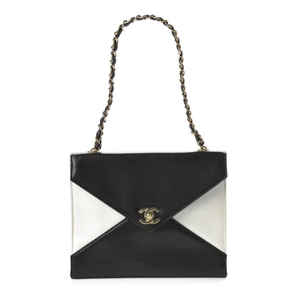 Chanel Lambskin Medium Envelope Single Flap Bag Black White 1 of 11