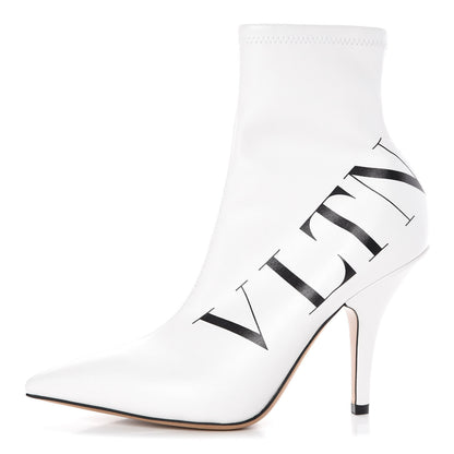 Valentino Garavani Eco Leather VLTN 100mm Sock Booties 36.5 White Black 1 of 6