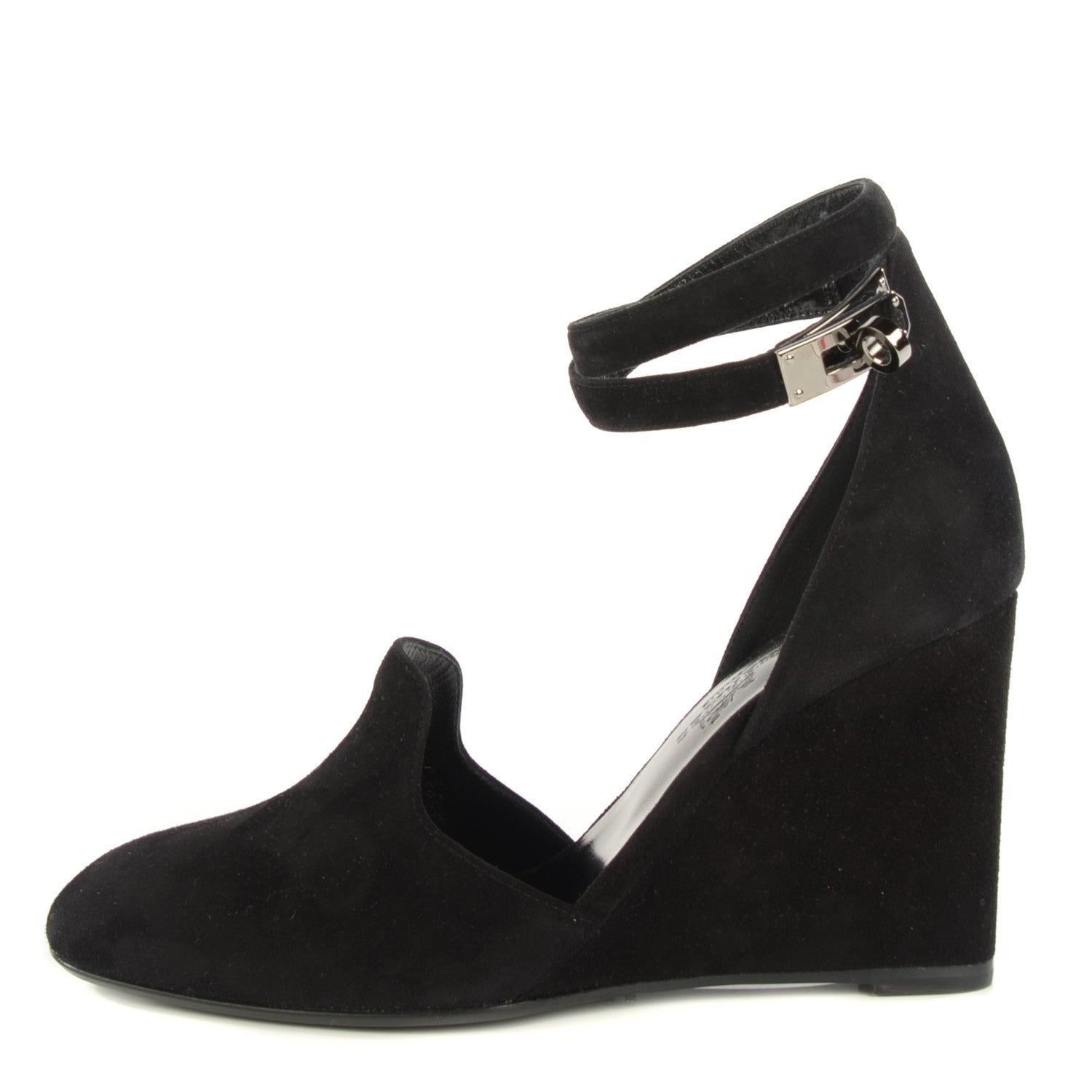 Hermes Suede Goatskin Lively Slingback Strap Pumps 36.5 Black 1 of 10