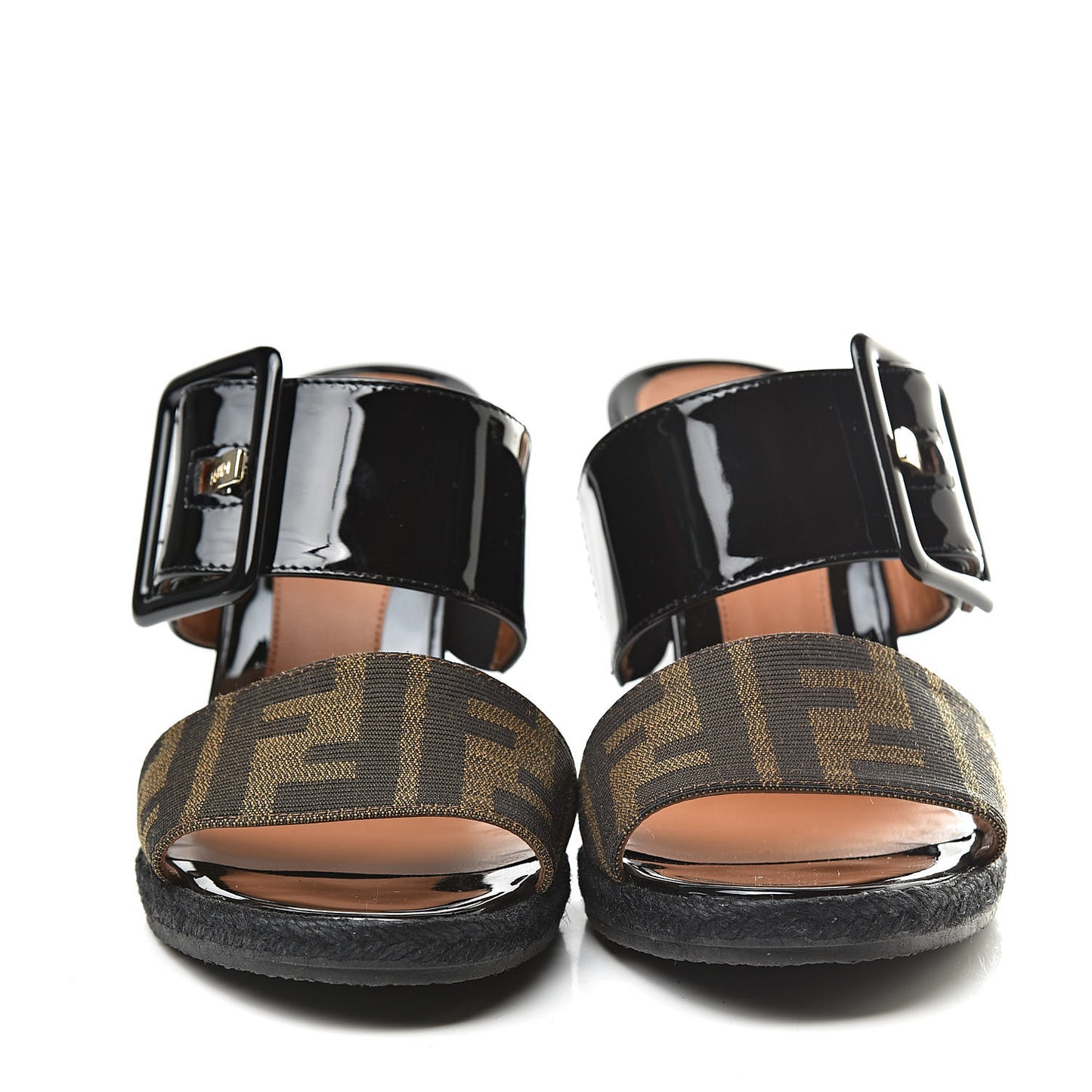 Patent Fabric FF Wedge Sandals 36 Tobacco Black