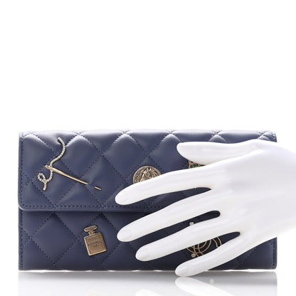 Chanel Lambskin Quilted Charms Large Gusset Flap Wallet Blue 2 of 11