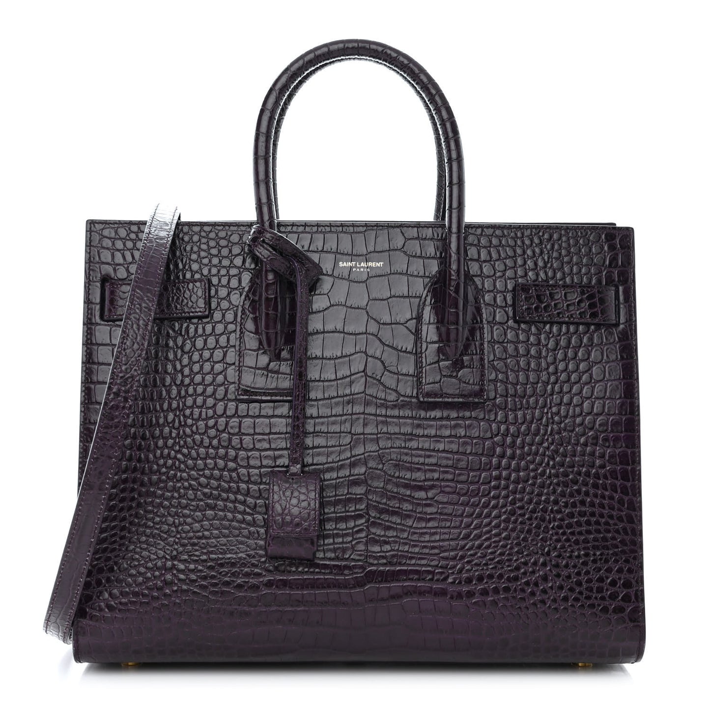 Calfskin Crocodile Embossed Small Sac de Jour Prune
