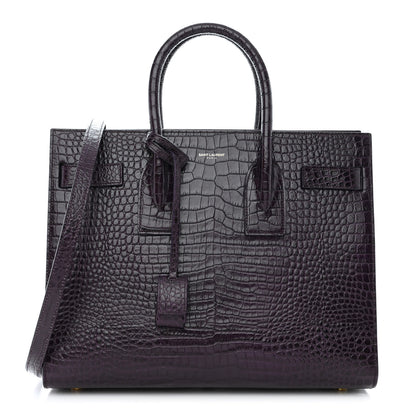 Saint Laurent Calfskin Crocodile Embossed Small Sac de Jour Prune 1 of 10
