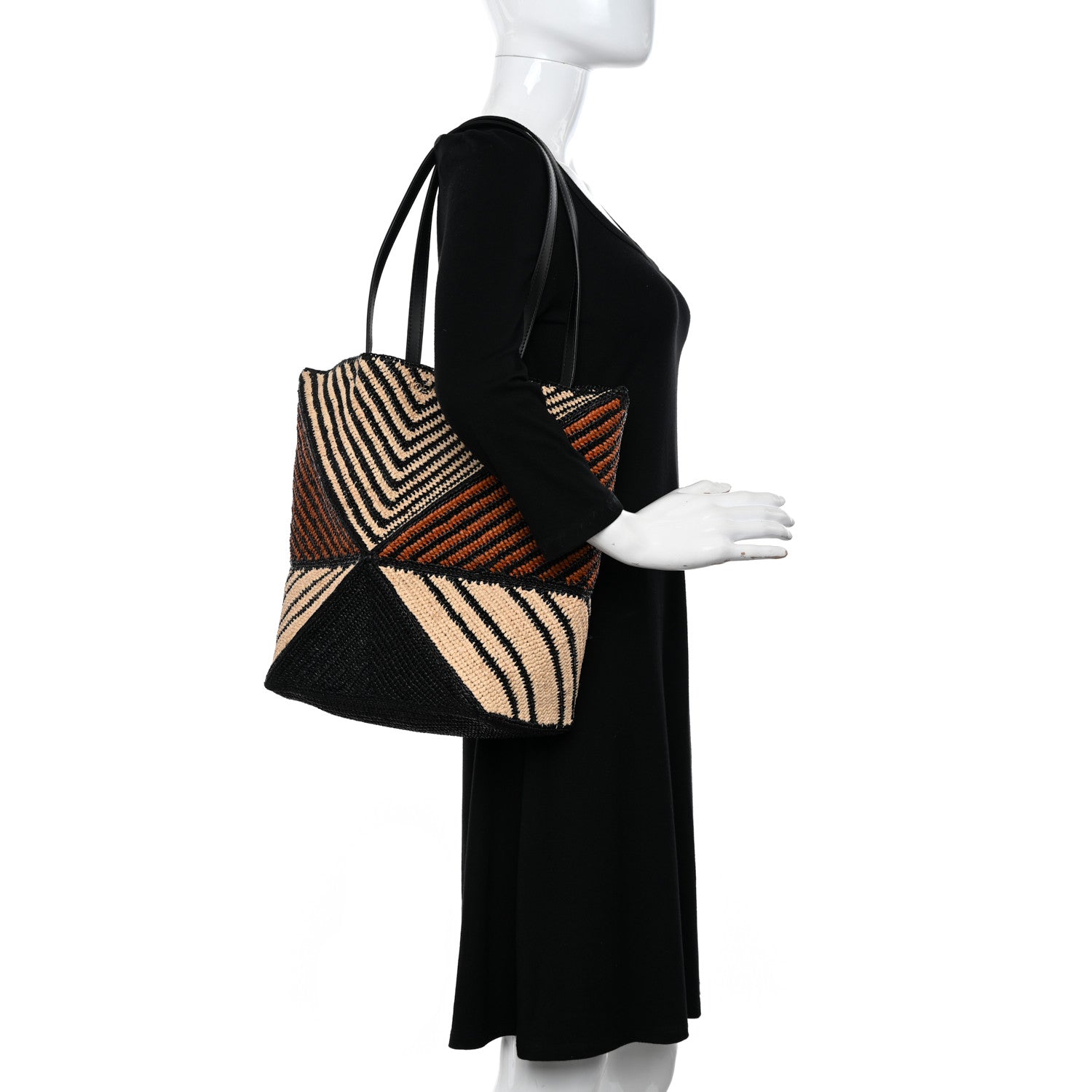 Loewe Raffia Calfskin Paula's Ibiza Medium Puzzle Fold Tote Natural Honey Gold 2 of 11