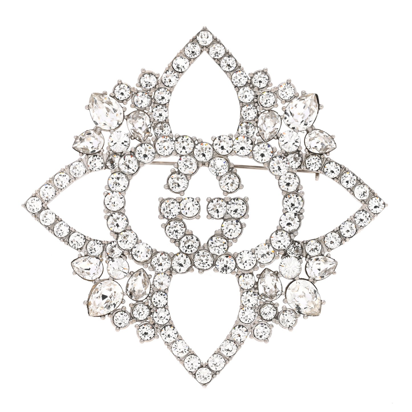Metal Crystal GG Brooch Silver