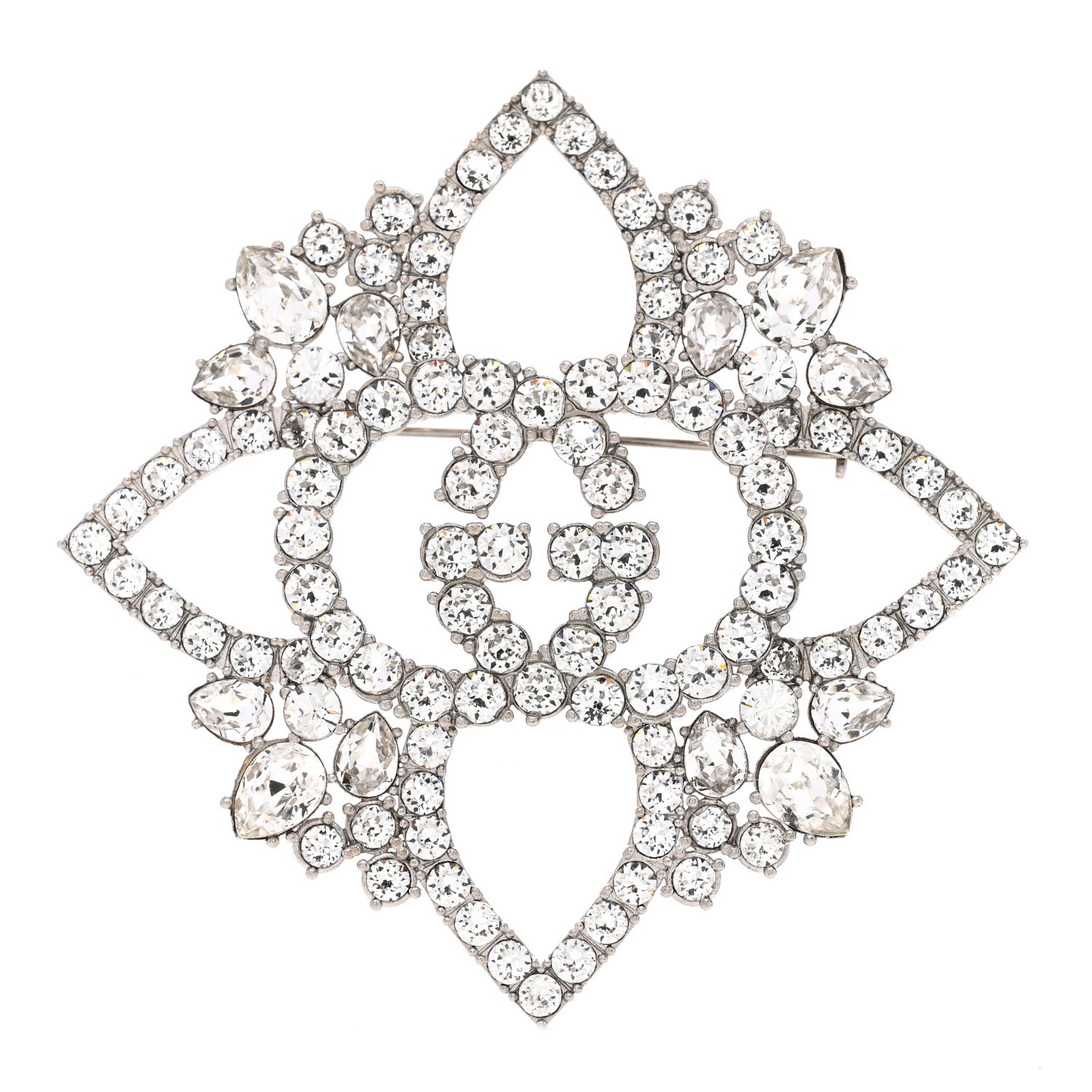 Gucci Metal Crystal GG Brooch Silver 1 of 3