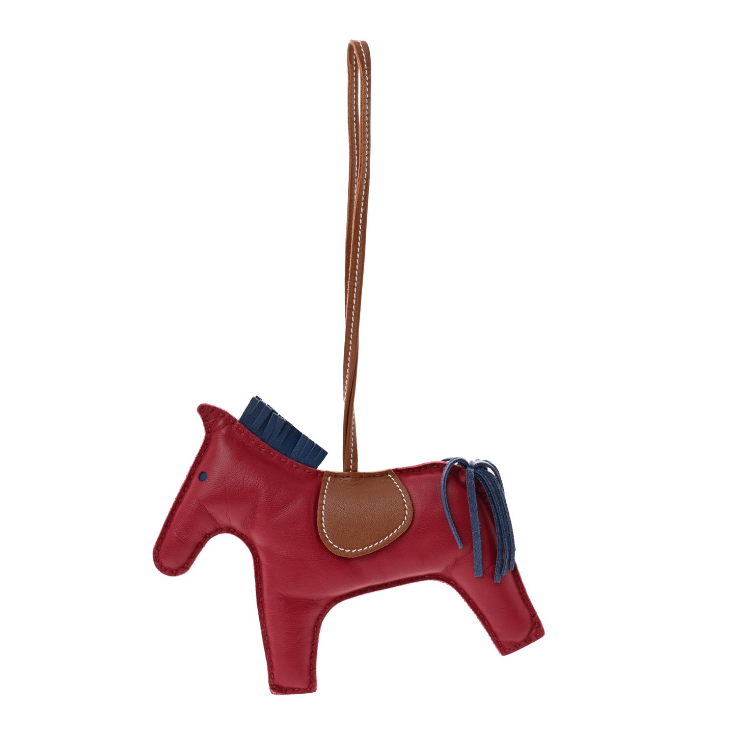 Milo Lambskin Grigri Rodeo Bag Charm GM Rubis Bleu De Malte Fauve
