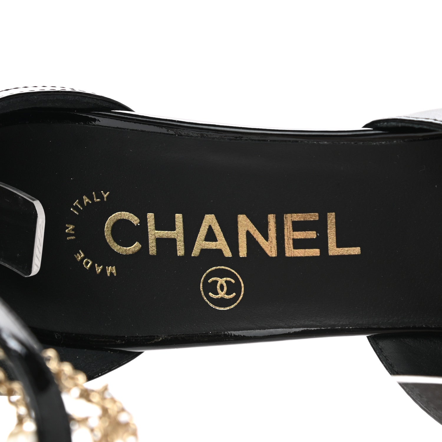 Chanel Patent Cap Toe Chain Ankle Strap Pumps 39 Black 7 of 8