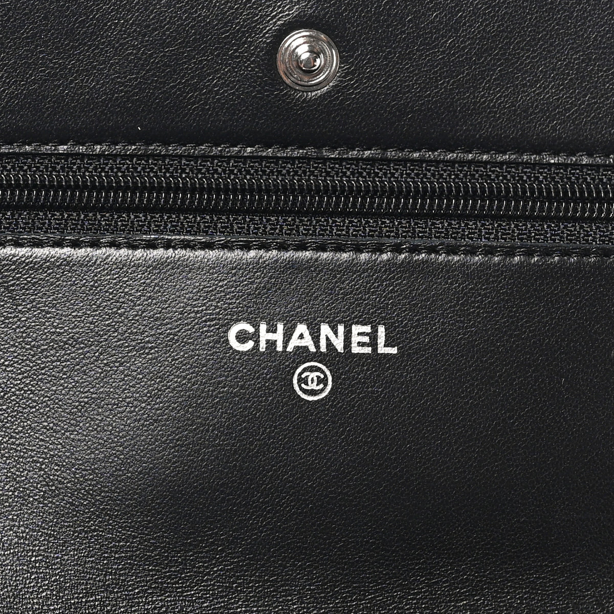 Lambskin Quilted Wallet On Chain WOC Black