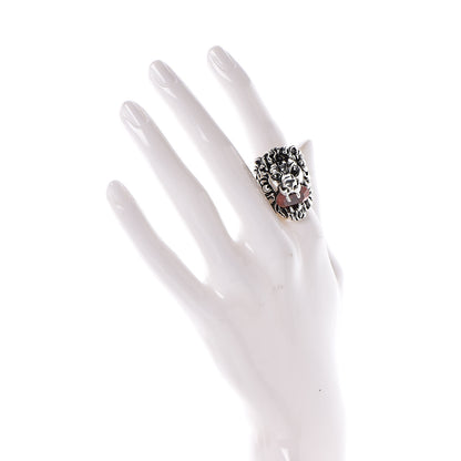 Gucci Metal Crystal Lion Head Ring 8.5 Red Aged Silver 2 of 7