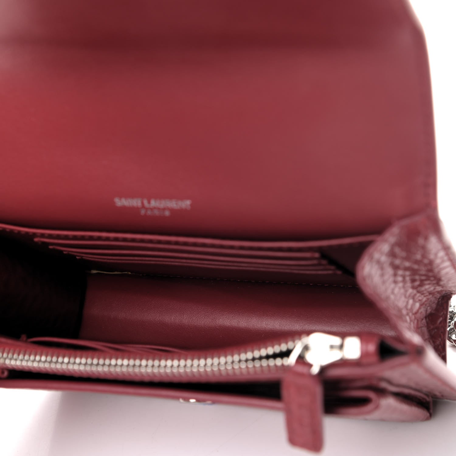 Saint Laurent Calfskin Crocodile Embossed Monogram Sunset Chain Wallet Rouge Eros 4 of 4