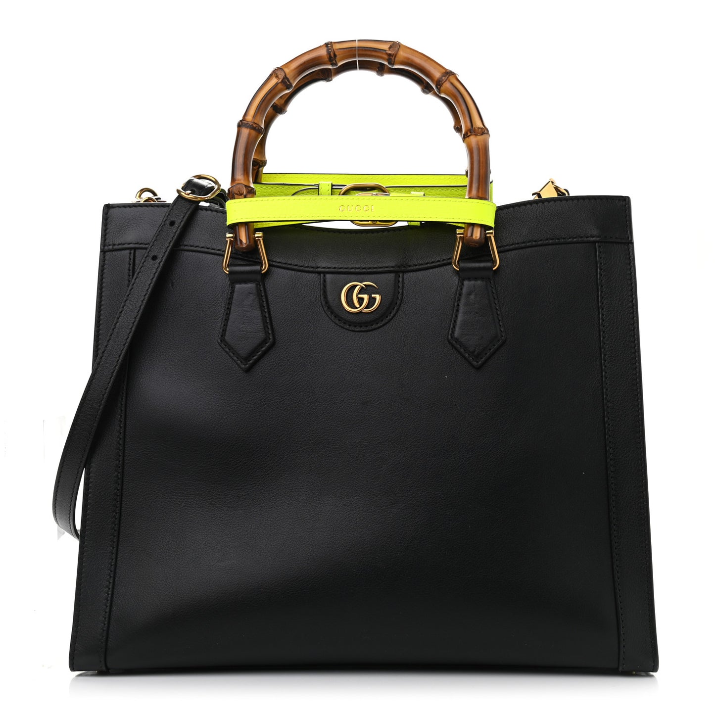 Calfskin Medium Diana Tote Bag Black Yellow Fluo