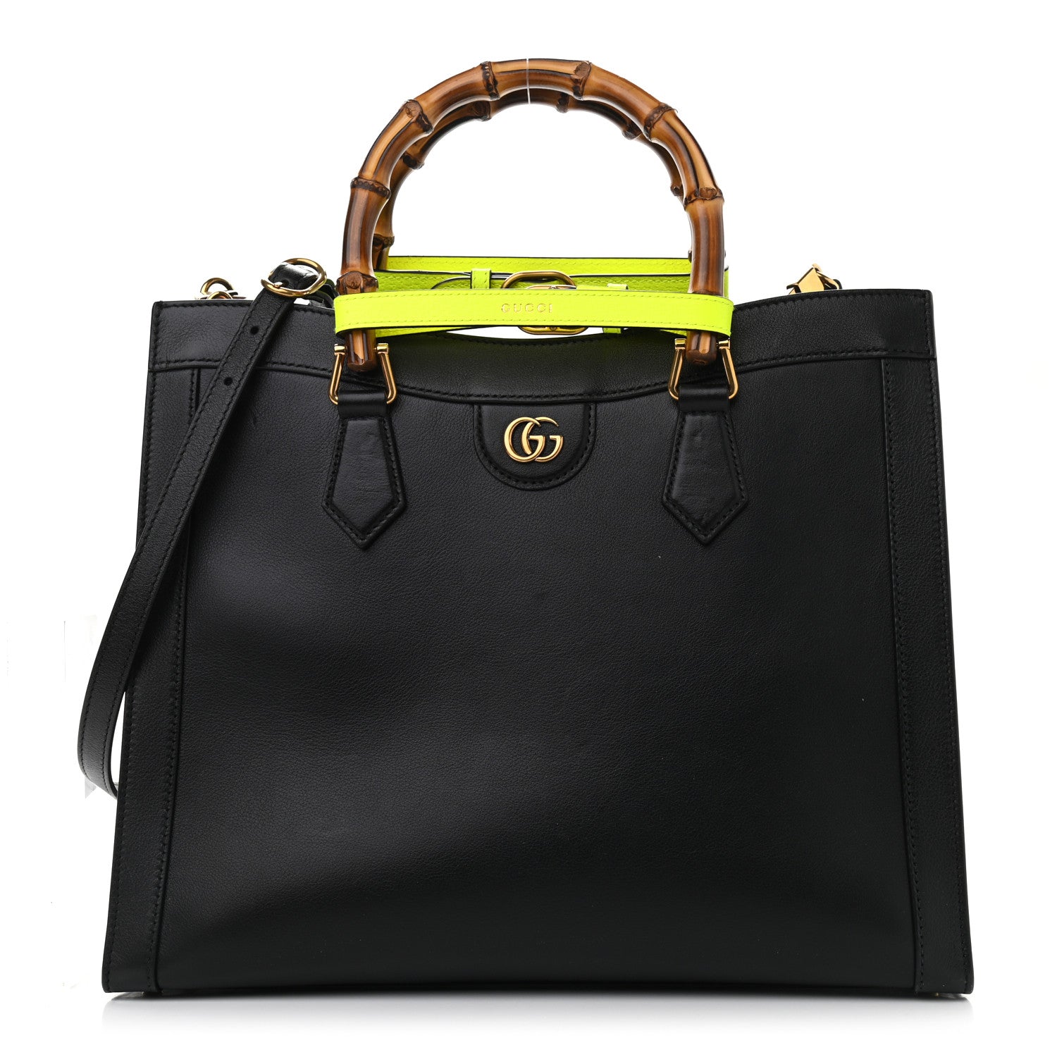 Gucci Calfskin Medium Diana Tote Bag Black Yellow Fluo 1 of 14