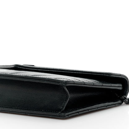 Saint Laurent Grain De Poudre Matelasse Chevron Monogram Monochrome Envelope Chain Wallet Black 11 of 11