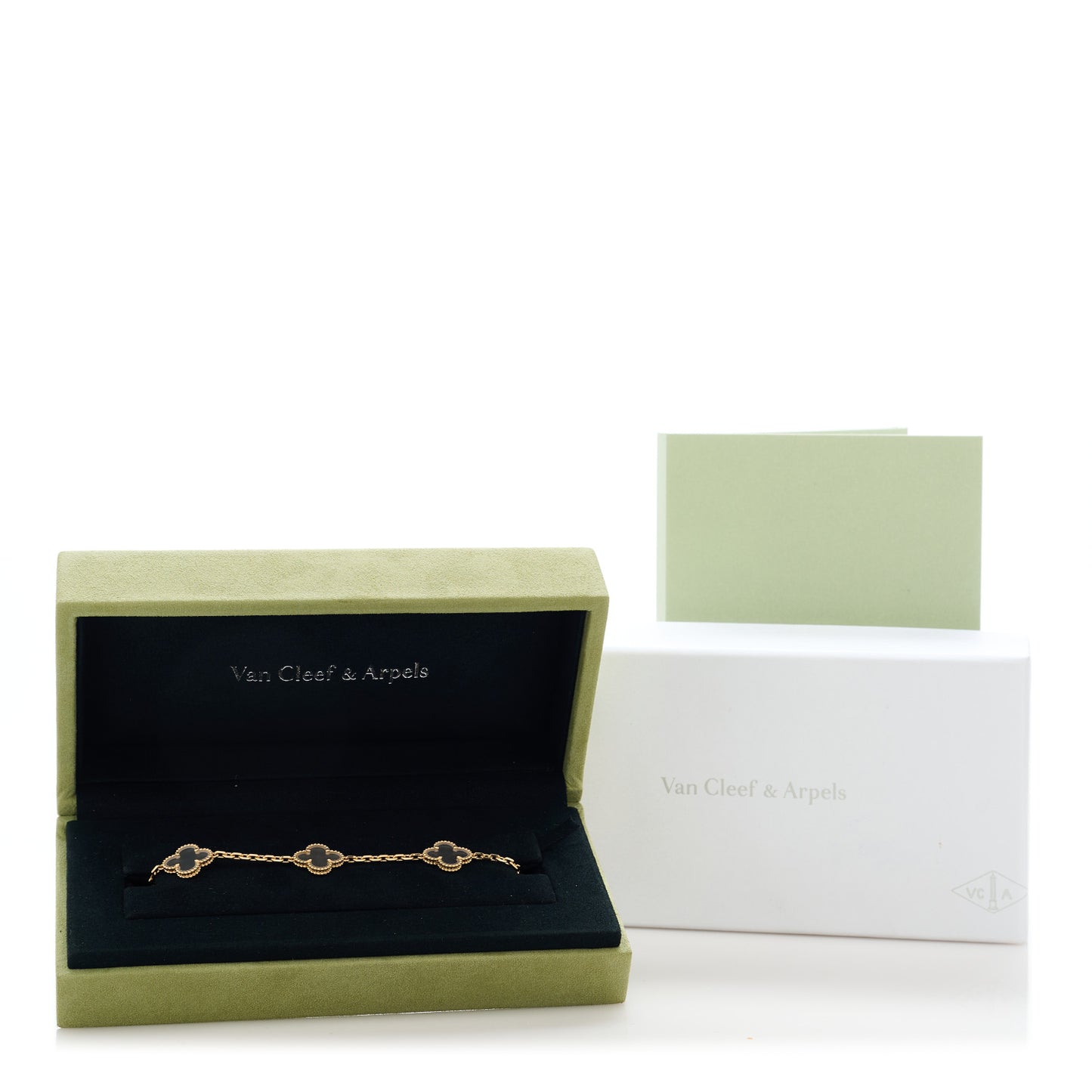 VAN CLEEF & ARPELS 18K Yellow Gold Rock Crystal 5 Motifs Vintage Alhambra Bracelet