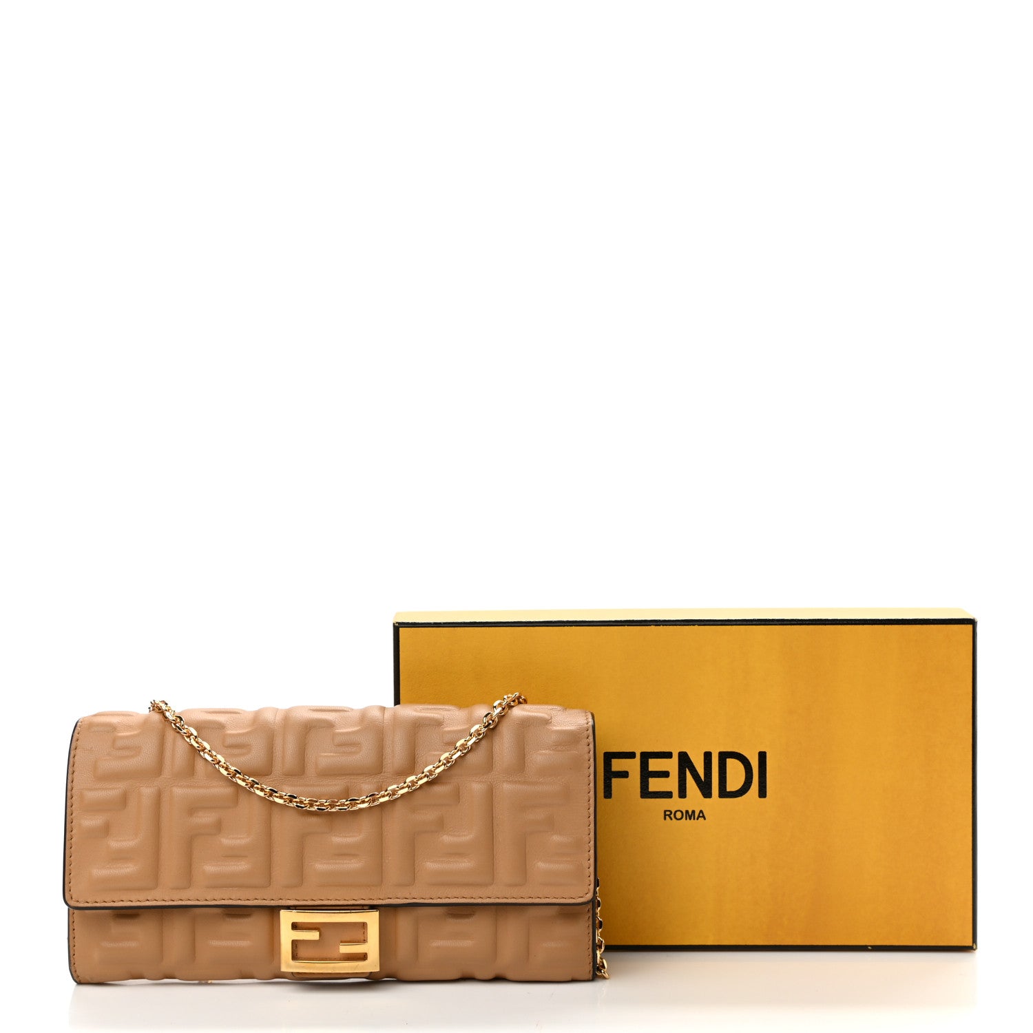 Fendi Nappa Matisse FF Embossed Continental Wallet on Chain Miele Scuro 11 of 11