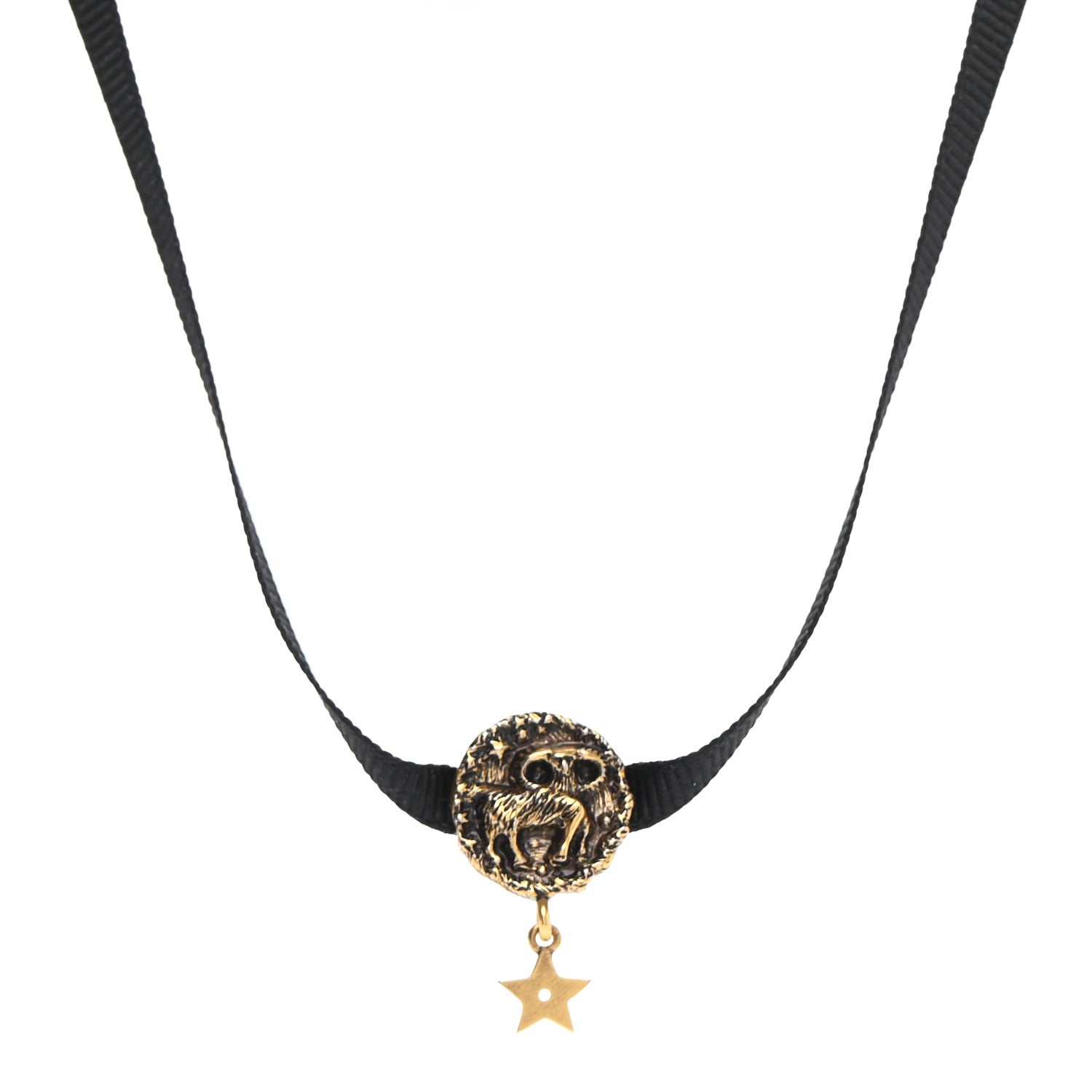 Christian Dior Grosgrain Ribbon Astrology Choker Necklace Black 1 of 5