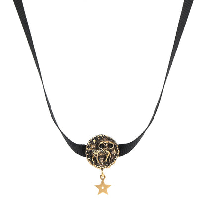 Christian Dior Grosgrain Ribbon Astrology Choker Necklace Black 1 of 5