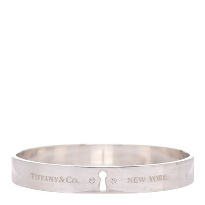 Tiffany Sterling Silver Diamond Narrow Locks Bangle Bracelet 1 of 7