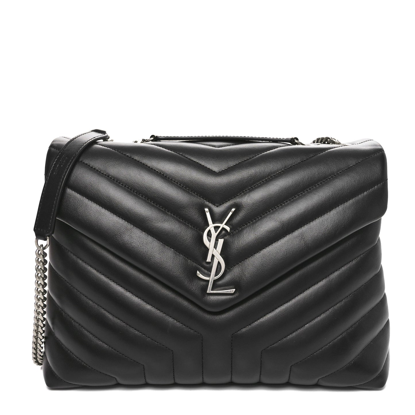 Calfskin Y Quilted Monogram Medium Loulou Chain Satchel Black