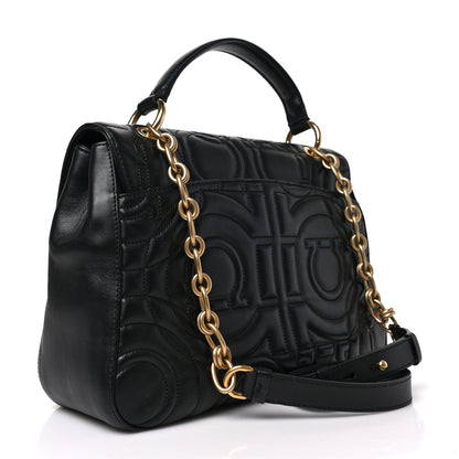 Salvatore Ferragamo Calfskin Quilted Gancini Top Handle Flap Bag Black 3 of 8