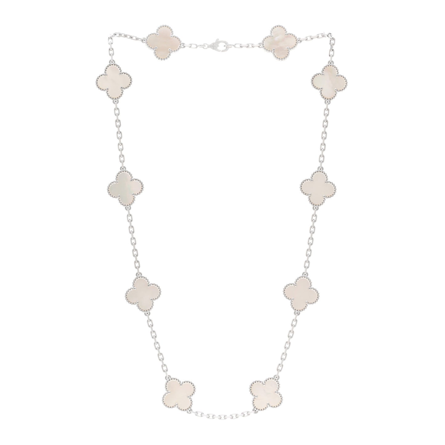 18K White Gold Mother of Pearl 10 Motifs Vintage Alhambra Necklace