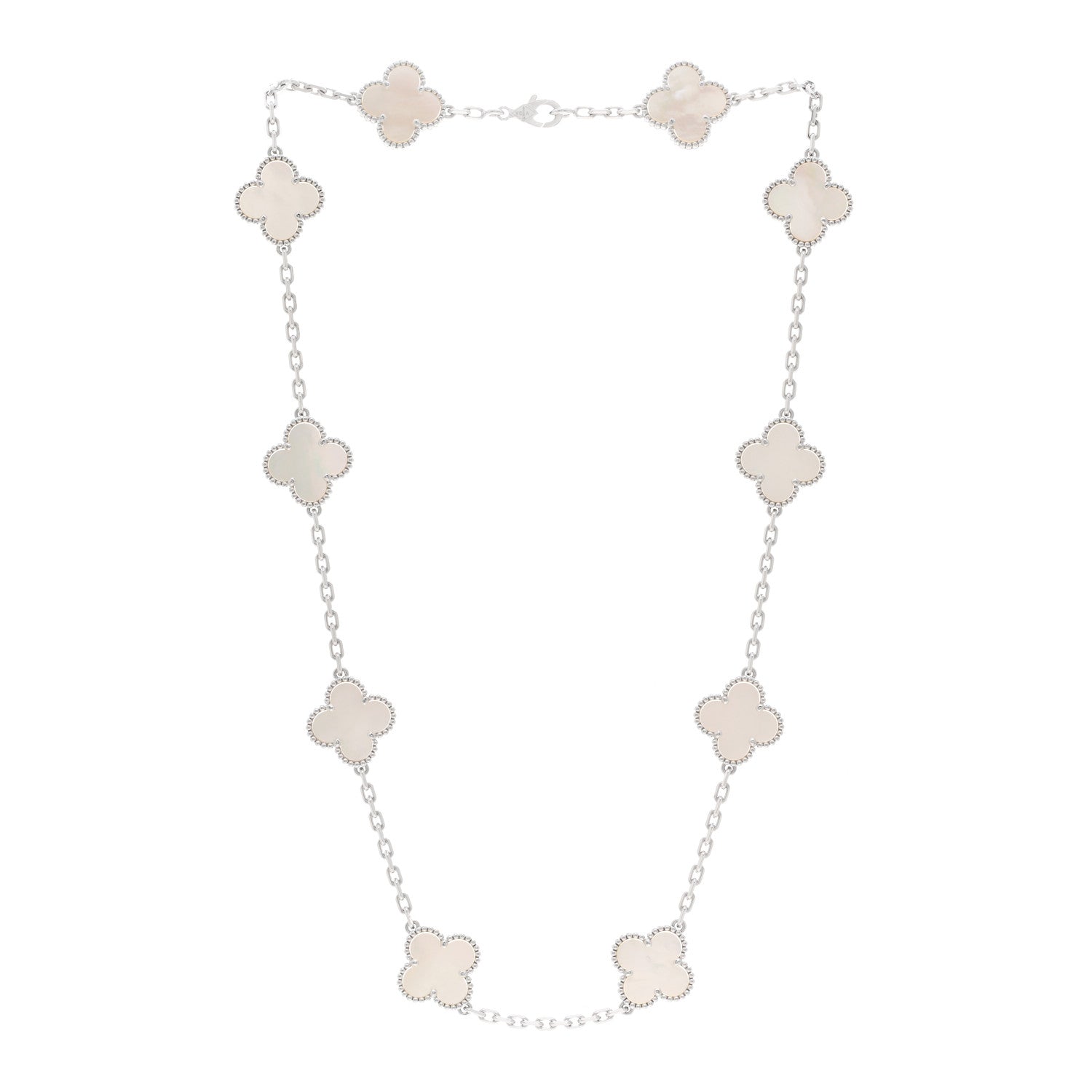 Van Cleef & Arpels 18K White Gold Mother of Pearl 10 Motifs Vintage Alhambra Necklace 3 of 5