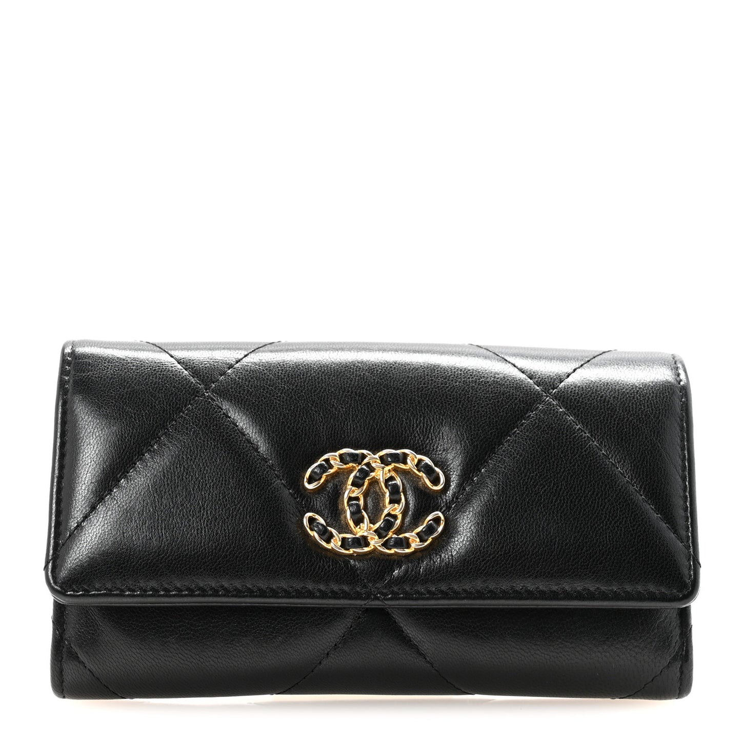 Lambskin Quilted Chanel 19 Flap Wallet Black