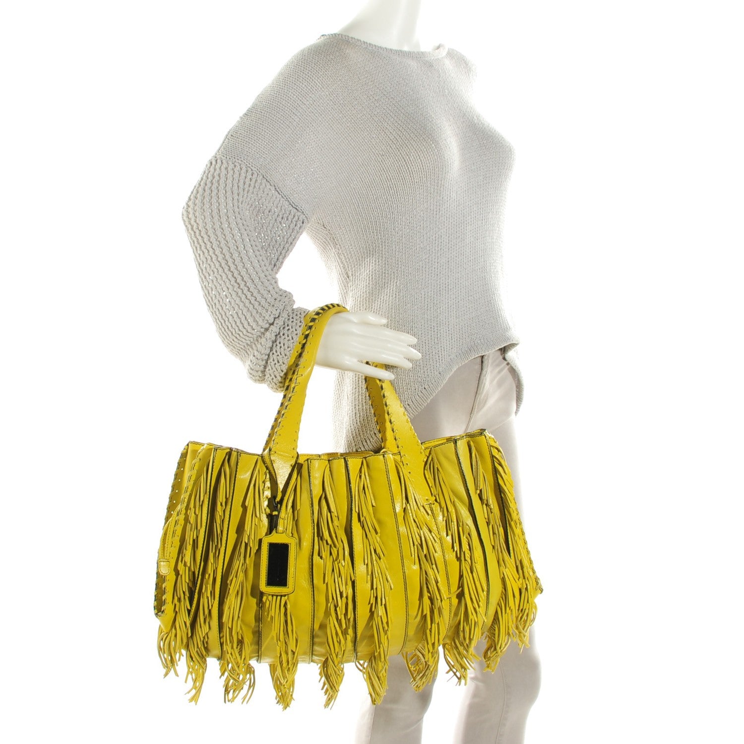 Valentino Garavani Lambskin Fringe Tote Yellow 2 of 7