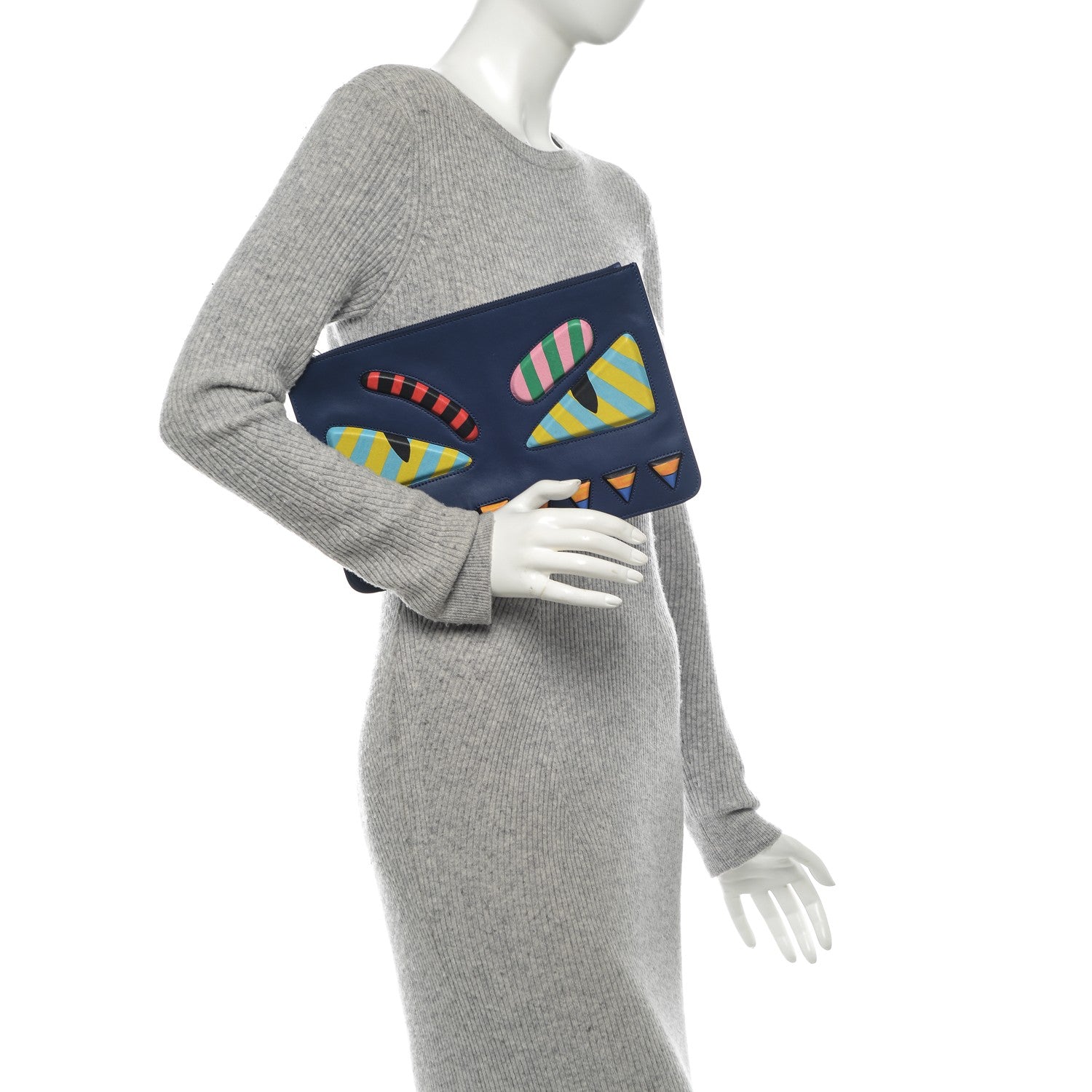 Fendi Vitello Century Lined Monster Eyes Pouch True Blue Celeste Multicolor 2 of 6
