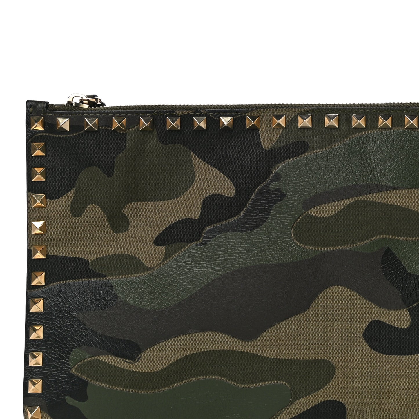 Nappa Canvas Camouflage Large Rockstud Zip Pouch Green