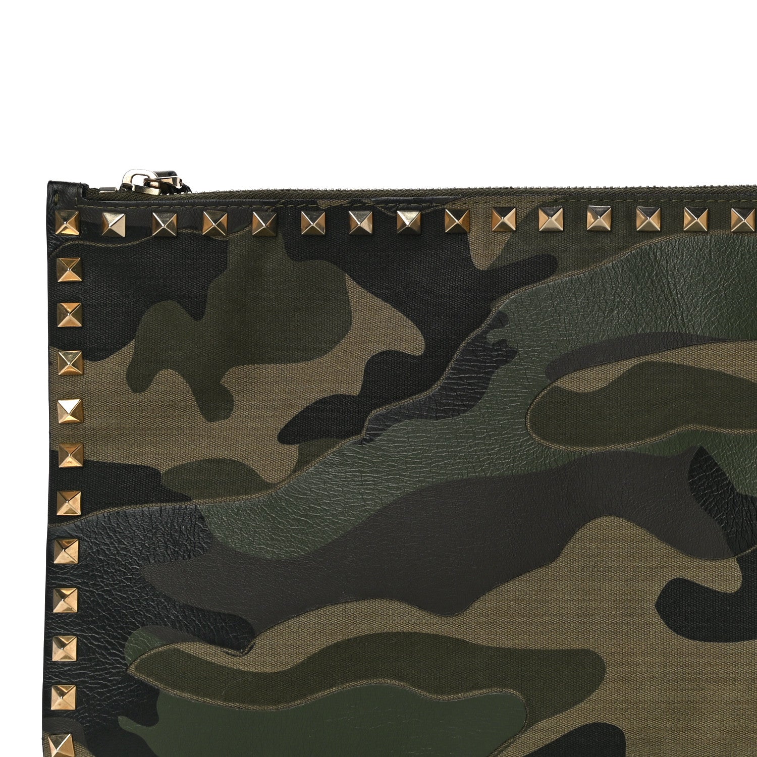 Valentino Garavani Nappa Canvas Camouflage Large Rockstud Zip Pouch Green 7 of 9
