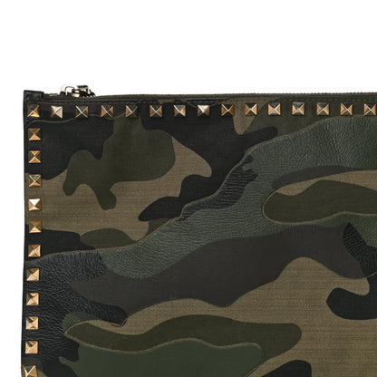 Valentino Garavani Nappa Canvas Camouflage Large Rockstud Zip Pouch Green 7 of 9