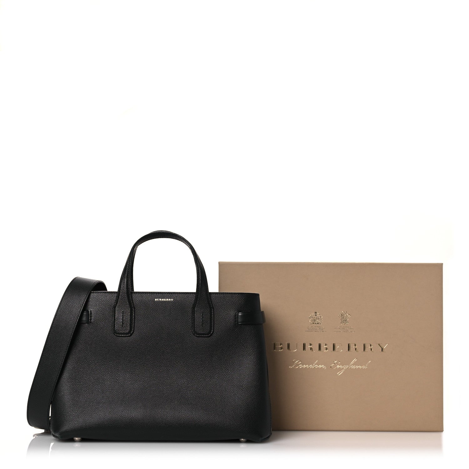 Burberry Derby Calfskin Vintage Check Medium Banner Tote Black 20 of 20