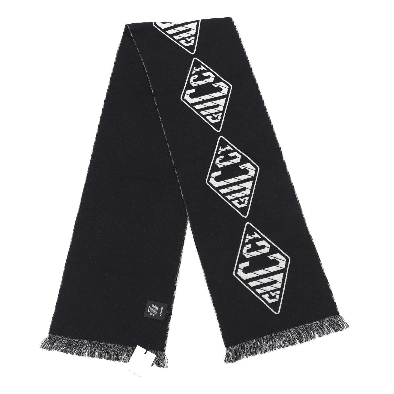 Gucci Wool Cashmere Logo Scarf Black 2 of 4