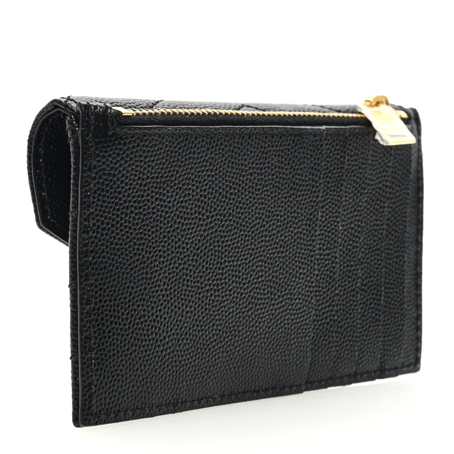 Saint Laurent Grain De Poudre Matelasse Chevron Monogram Compact Wallet Black 3 of 7