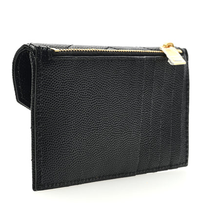 Saint Laurent Grain De Poudre Matelasse Chevron Monogram Compact Wallet Black 3 of 7