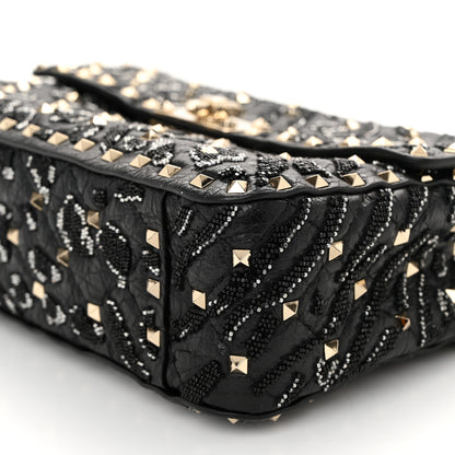 Valentino Garavani Lambskin Sequin Medium Rockstud Spike Shoulder Bag Black 9 of 10