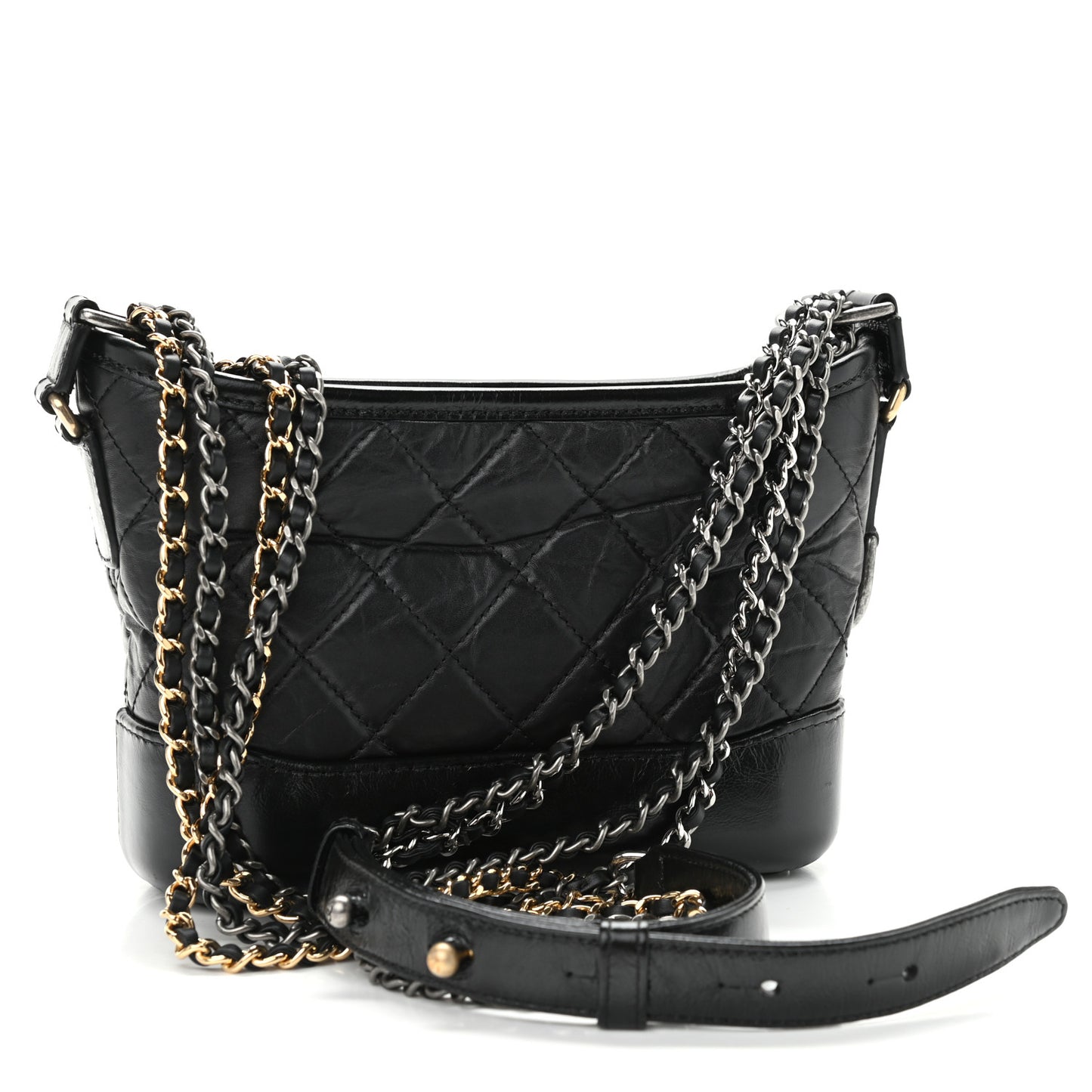 Aged Calfskin Quilted Small Gabrielle Hobo Black
