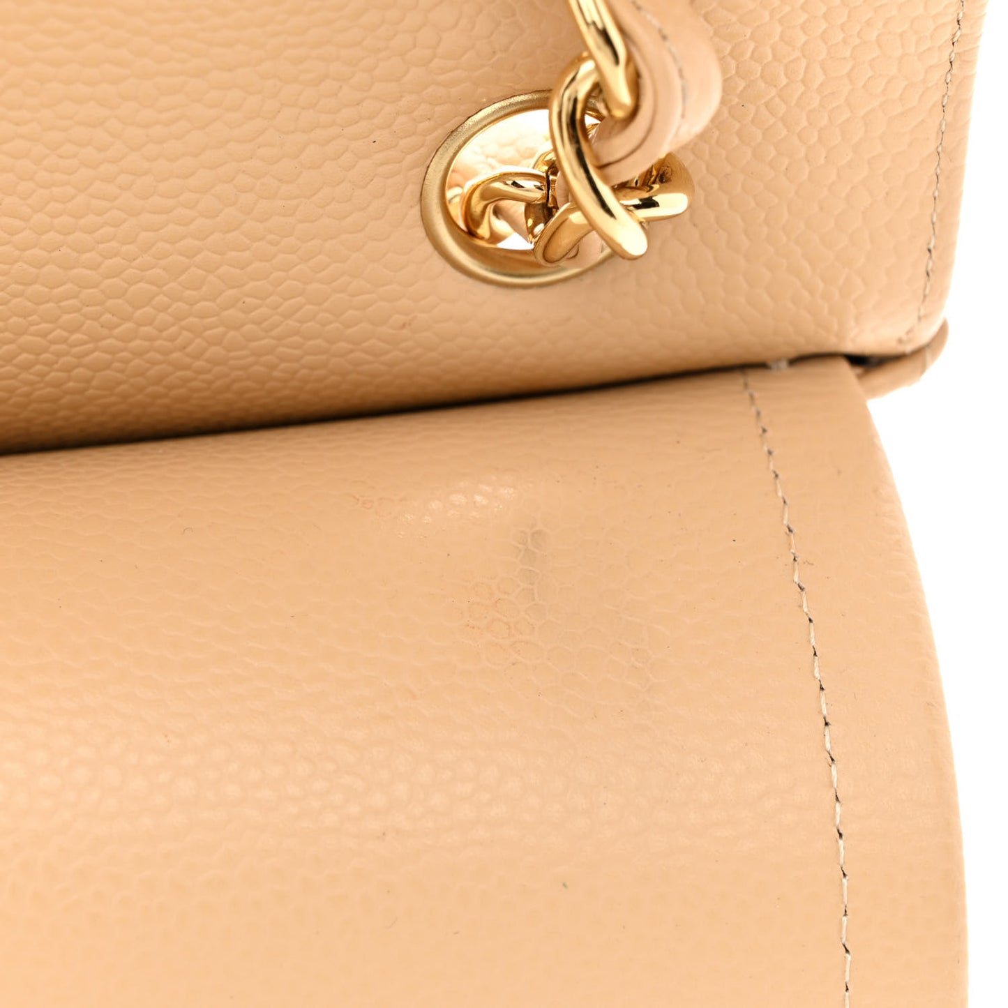 Caviar Quilted Jumbo Double Flap Beige